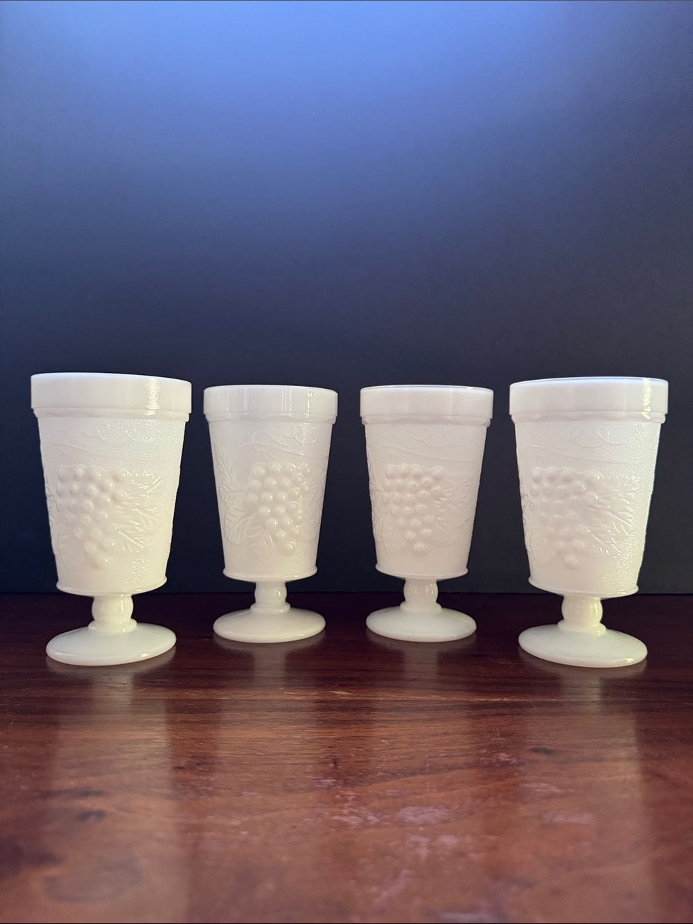 Vintage Anchor Hocking Harvest Grape Pedestal White Milk Glass Goblet